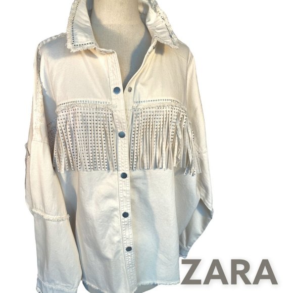 Zara Jackets & Blazers - ABFAB! ZARA IVORY FRINGED JACKET (SZ. XXL) (BNWT)